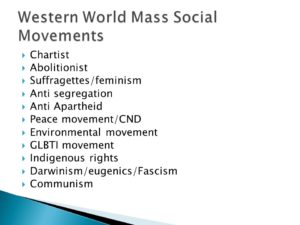 Slide lists Western World mass social movements